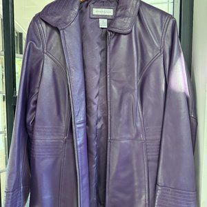 Preston & York Jacket Purple Lamb Skin Leather Zip Front Pockets Lined Size M